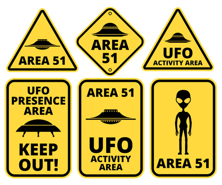 UFO, Aliens and Area 51 danger warning road signs vector collectionのイラスト素材