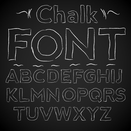 Chalk thin hand font upper case letters on a blackboard background, vector illustrationのイラスト素材