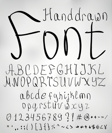 Hand drawn pencil sketched font letters, numbers and symbolsのイラスト素材