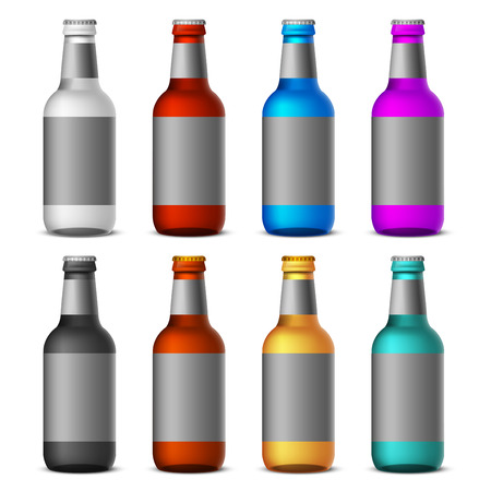 Colored bottles of beer template isolated on white background - realistic vector illustrationのイラスト素材