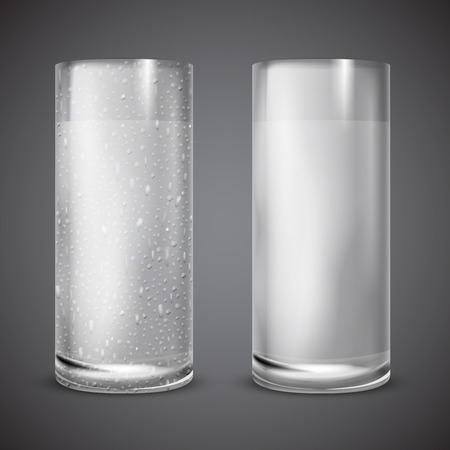 Vector realistic water glasses isolated  on gray backgroundのイラスト素材
