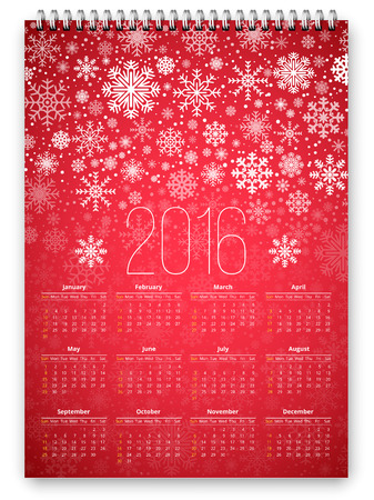 Red Calendar for New 2016 year -  vector design template in a3-a4 poster size proportion with snowflakes designのイラスト素材