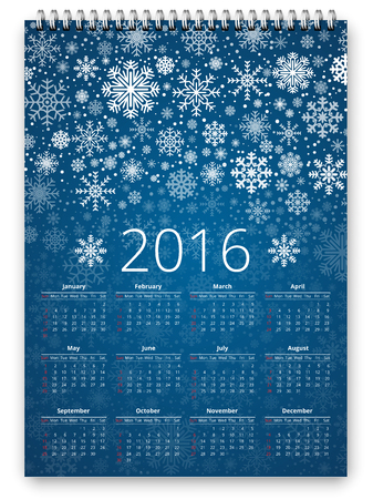 Calendar for New 2016 year -  vector design template in a3-a4 poster size proportion with snowflakes designのイラスト素材
