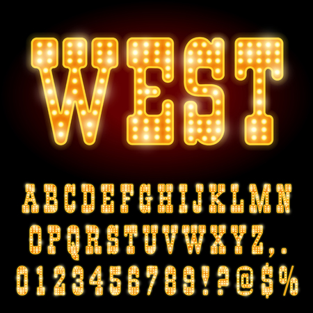 Western Style Night Font. Gold colored vector alphabetのイラスト素材