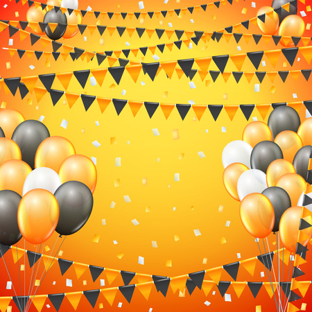 Festive sunny yellow and black colored flags and balloon banner template, yellow  background.のイラスト素材
