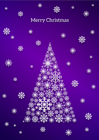 Christmas Tree violet  Poster  with Snowflakes made of cutout paper starsのイラスト素材