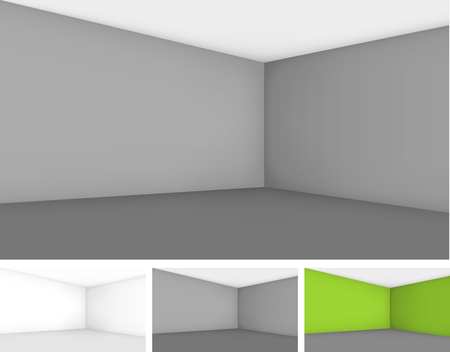 Set of empty room templates different colors, walls with perspective. Vector backgroundのイラスト素材