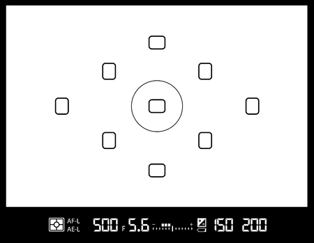 amateur DSLR photo camera viewfinder with AF dots, exposure and camera settings.のイラスト素材