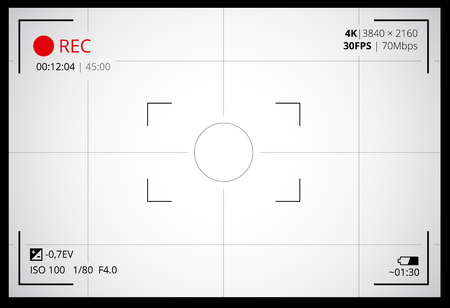 Photo or video camera viewfinder grid with many shooting settings on screenのイラスト素材
