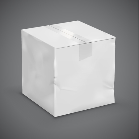 White worn parcel box with a duct tape. Vector illustrationのイラスト素材