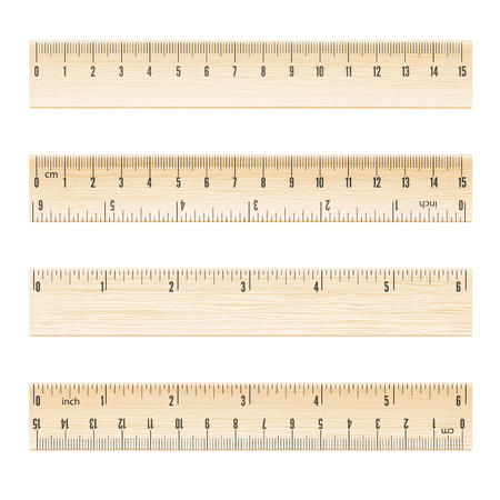 Vector wooden rulers metric and imperial systems isolated on white backgroundのイラスト素材