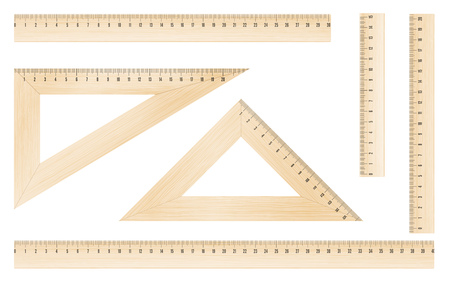 Wooden rulers and triangles set with metric mm grade. Vector objectsのイラスト素材