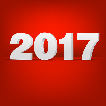 Happy New Year 2017 bright red colored greeting card vector template with 3D glossy numbersのイラスト素材