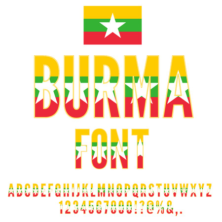 Burma National Flag stylized Font. Alphabet and Numbers in Vector Setのイラスト素材