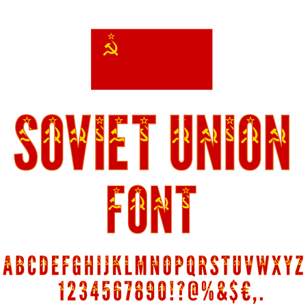 Soviet Union USSR National flag flat stylized Font. Alphabet and Numbers in Vector Setのイラスト素材
