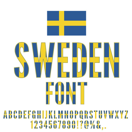 Sweden National flag flat stylized Font. Alphabet and Numbers in Vector Setのイラスト素材