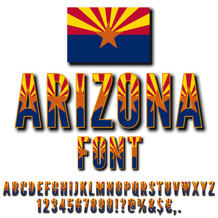 Arizona USA state flag font. Alphabet, numbers and symbols stylized by state flag. Vector typesetのイラスト素材