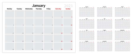 2021 vector calendarのイラスト素材