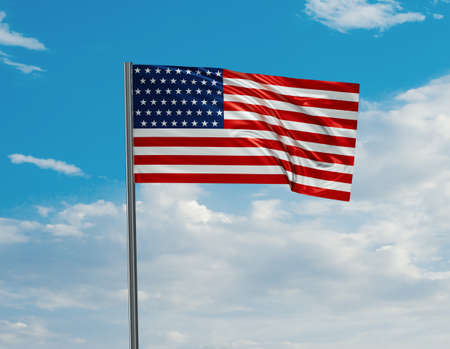 United States of America national flag waving in the wind. Sky background 3D illustrationの写真素材