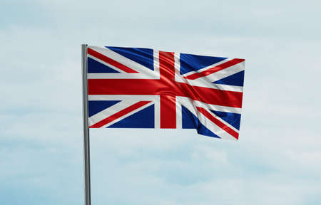 United Kingdom national flag waving in the wind. Sky background 3D illustration