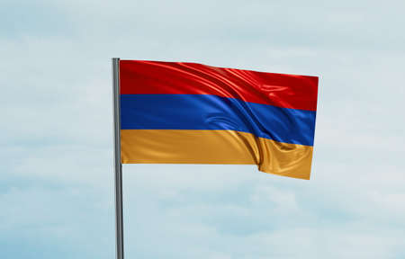 Armenia national flag waving in the wind. Sky background 3D illustrationの写真素材