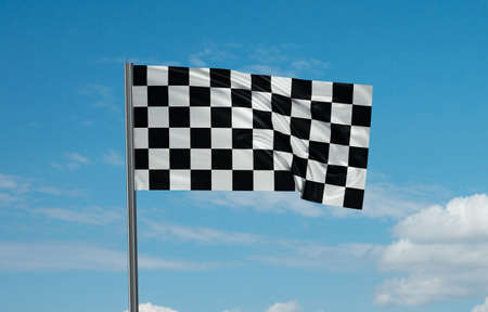 Checkered Racer flag waving in the wind. Sky background 3D illustrationの写真素材