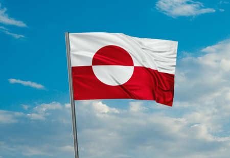 Greenland national flag waving in the wind. Sky background 3D illustrationの写真素材