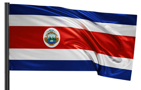 Costa Rica national flag waving in the wind. Isolated on white background 3D illustrationの写真素材