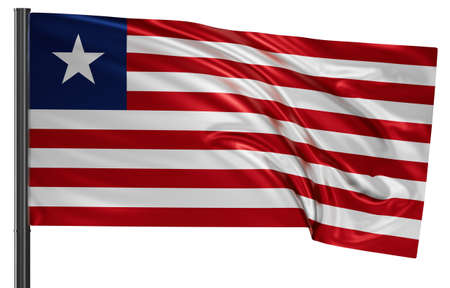 Liberia national flag waving in the wind. Isolated on white background 3D illustrationの写真素材