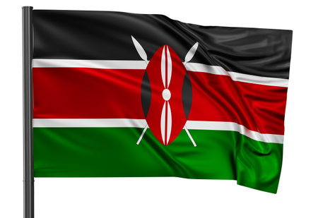 Kenya national flag waving in the wind. Isolated on white background 3D illustrationの写真素材