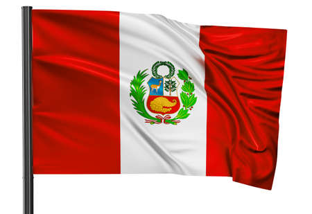 Peru national flag waving in the wind. Isolated on white background 3D illustrationの写真素材