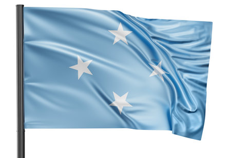 Micronesia national flag waving in the wind. Isolated on white background 3D illustrationの写真素材