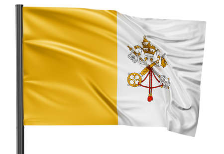 Vatican national flag waving in the wind. Isolated on white background 3D illustrationの写真素材