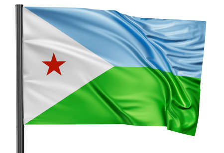 Djibouti national flag waving in the wind. Isolated on white background 3D illustrationの写真素材