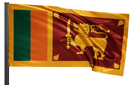 Sri Lanka national flag waving in the wind. Isolated on white background 3D illustrationの写真素材