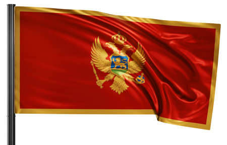 Montenegro national flag waving in the wind. Isolated on white background 3D illustrationの写真素材