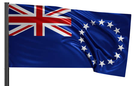 Cook Islands national flag waving in the wind. Isolated on white background 3D illustrationの写真素材