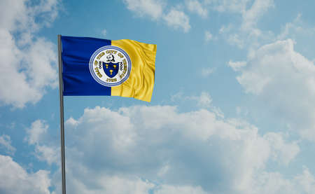Trenton city US flag waving in the wind on sky backgroundの写真素材