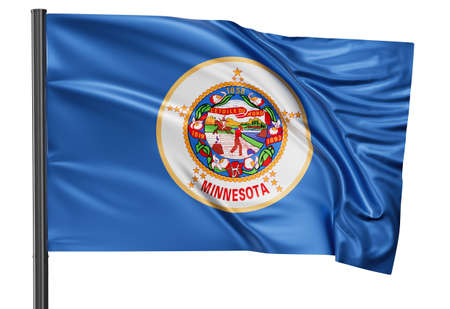 Minnesota US state flag waving in the wind isolated on white background
