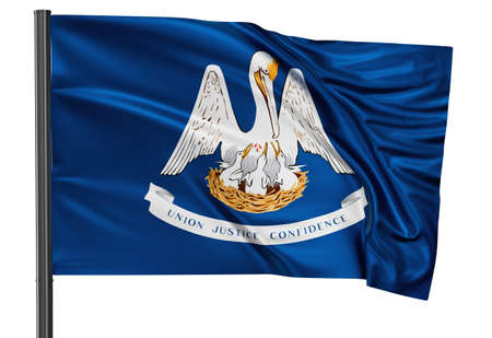 Louisiana US state flag waving in the wind isolated on white backgroundの写真素材