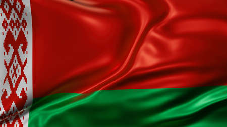 Belarus national flag full screen background, silk farbric, close up waving in the windの写真素材
