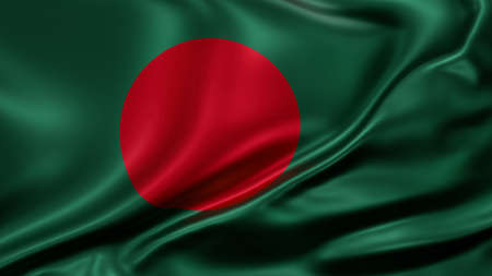 Bangladesh national flag full screen background, silk farbric, close up waving in the wind