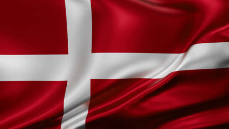 Denmark national flag full screen background, silk farbric, close up waving in the windの写真素材