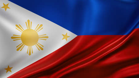 Philippines flag full screen background, silk farbric, close up waving in the windの写真素材