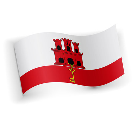 Gibraltar flag bended and lying on white backgroundのイラスト素材
