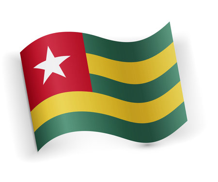 Togo, Togolese Republic flag bended and lying on white backgroundのイラスト素材