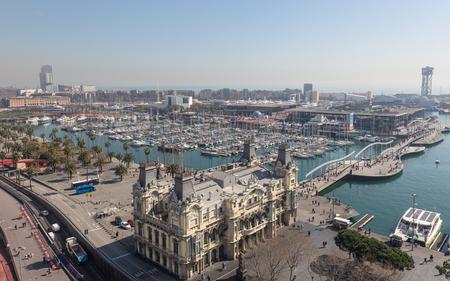 10 MARCH 2017. View of Barcelona from Christopher Columbus monumentのeditorial素材