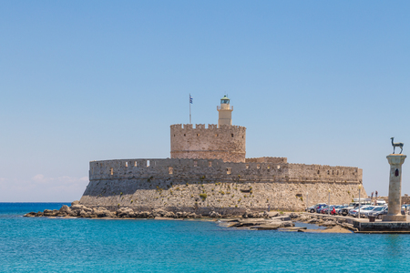 Fort of St. Nicholas and Mandraki port in Rhodes town, Greeceのeditorial素材