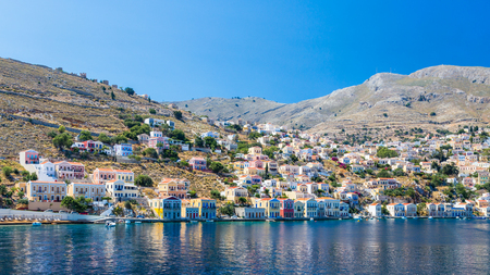 View of the bay at Symi island, Greeceの写真素材