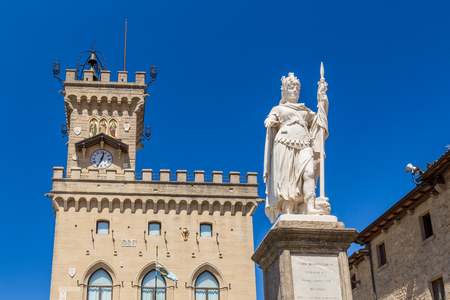 Central square of San Marino. Public Palace and statue of Libertyのeditorial素材